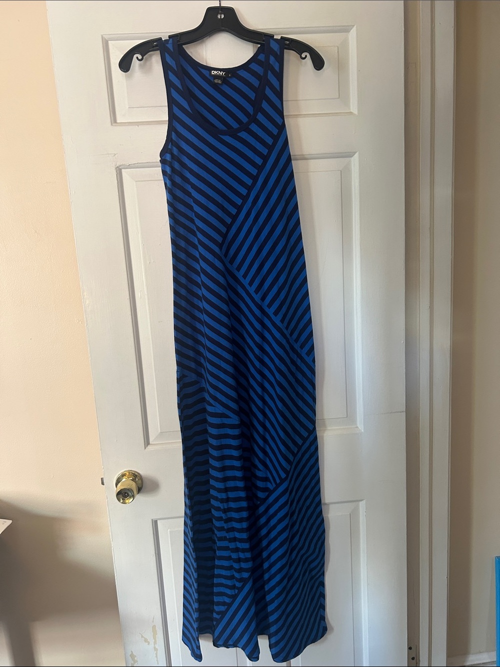 DKNY Dark Blue and Blue Diagonal Stripe Maxi Dress